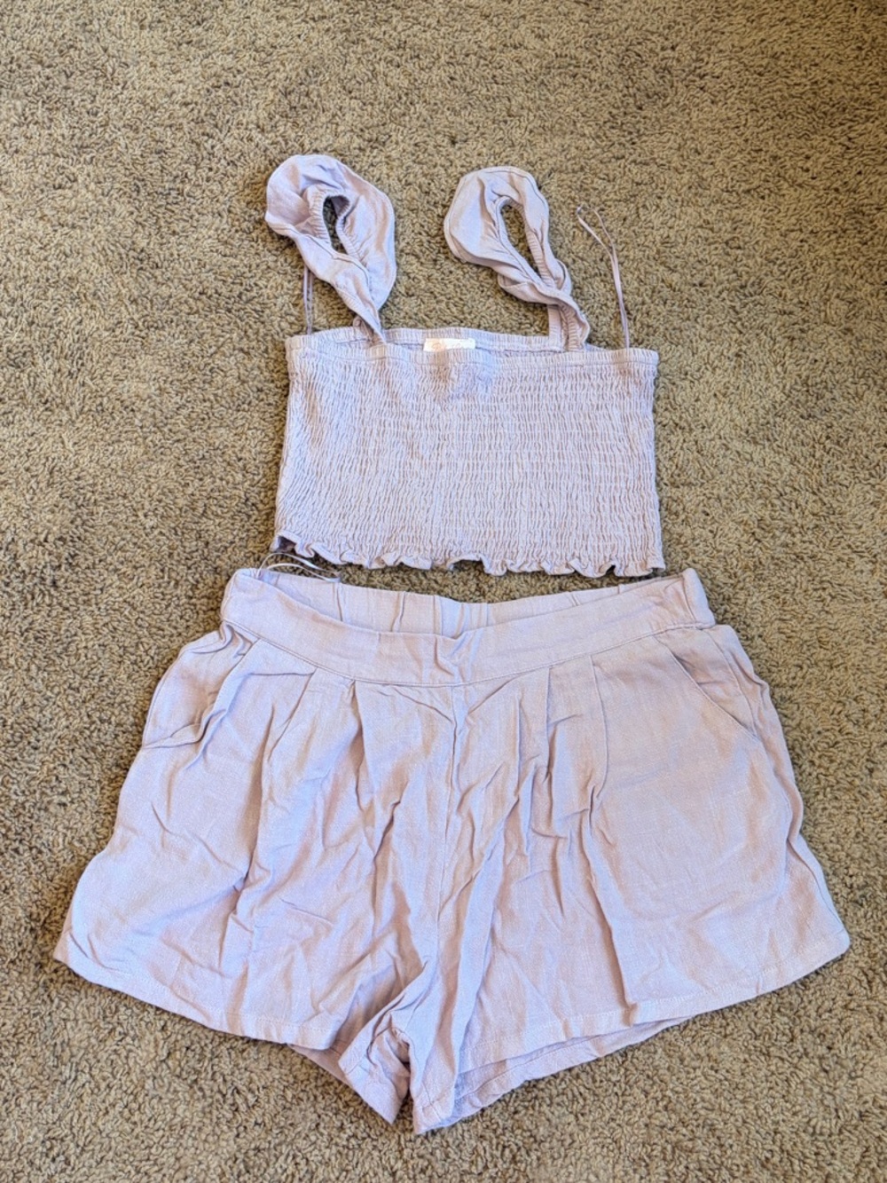 Light Lavender Smocked Tank and High-Waist Shorts Set